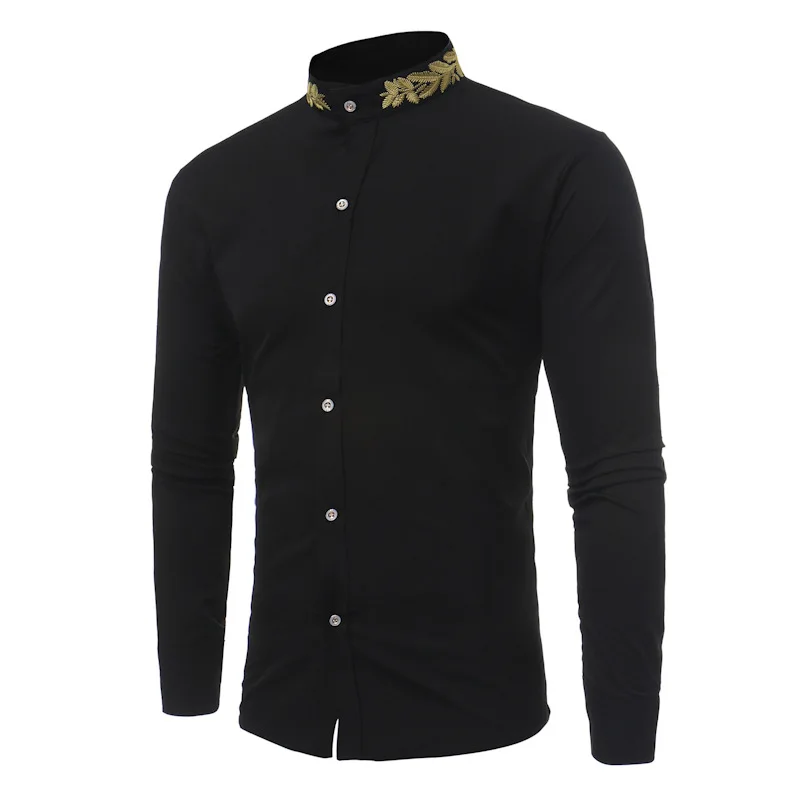 Черная рубашка с вышивкой для мужчин Camisa Masculina 2021 брендовая облегающая пальто
