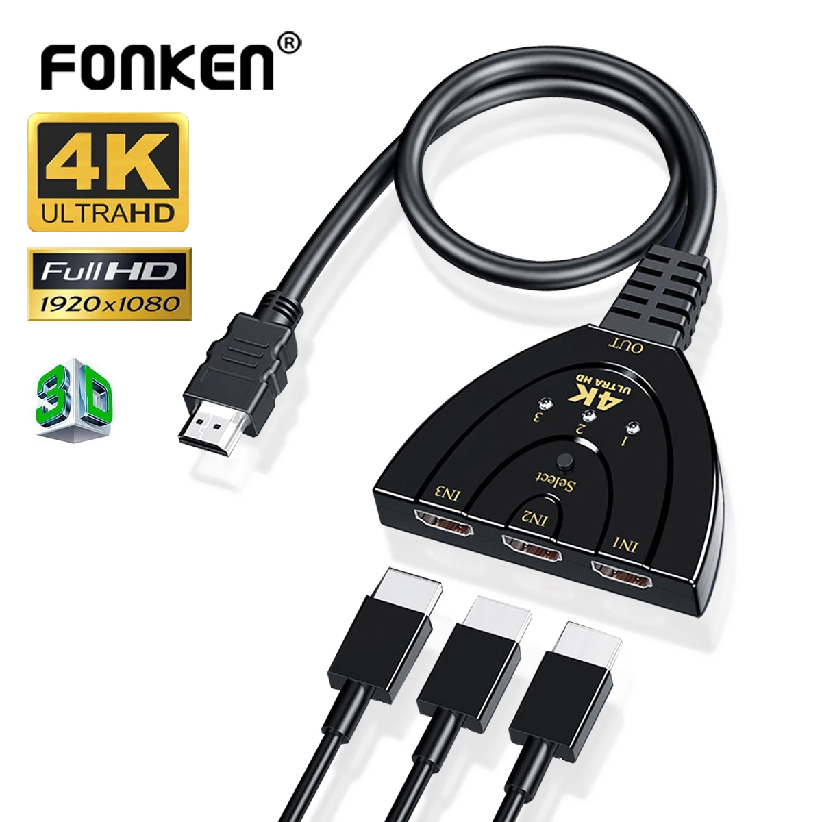 

4K*2K 3D Mini 3 Port HDMI-compatible Switch 1.4b 4K Switcher Splitter 1080P 3 in 1 out Port Hub for DVD HDTV Xbox PS3 PS4