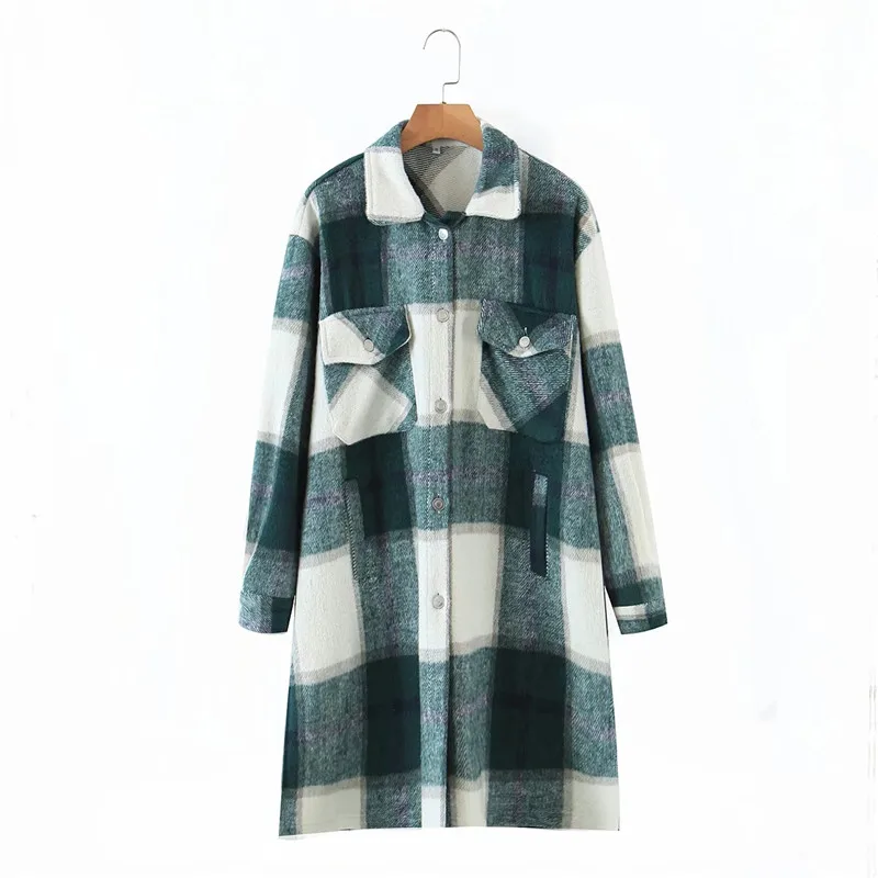 

Merodi Stylish Lady Winter Plaid Thick Long Coats Female Autumn Vogue Long Sleeve Pockets Woolen Outwear Girls Chic Jackets