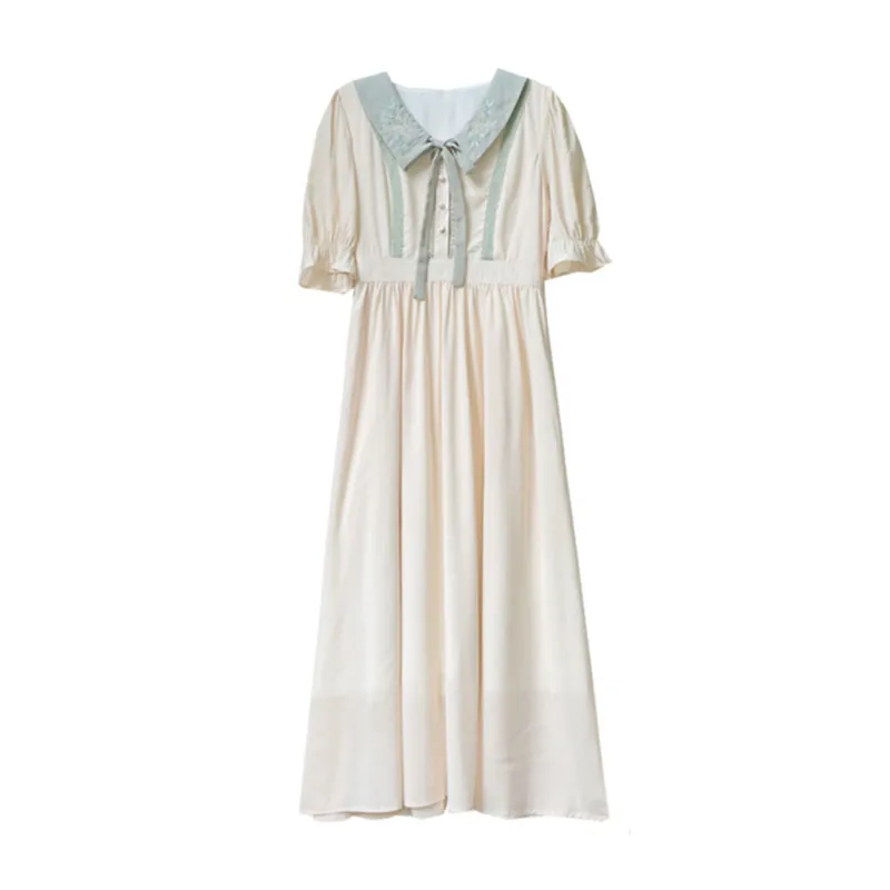 

chiffon vestido feminino novo doce primeiro amoro de comprimento a linha saia retro suave damasco