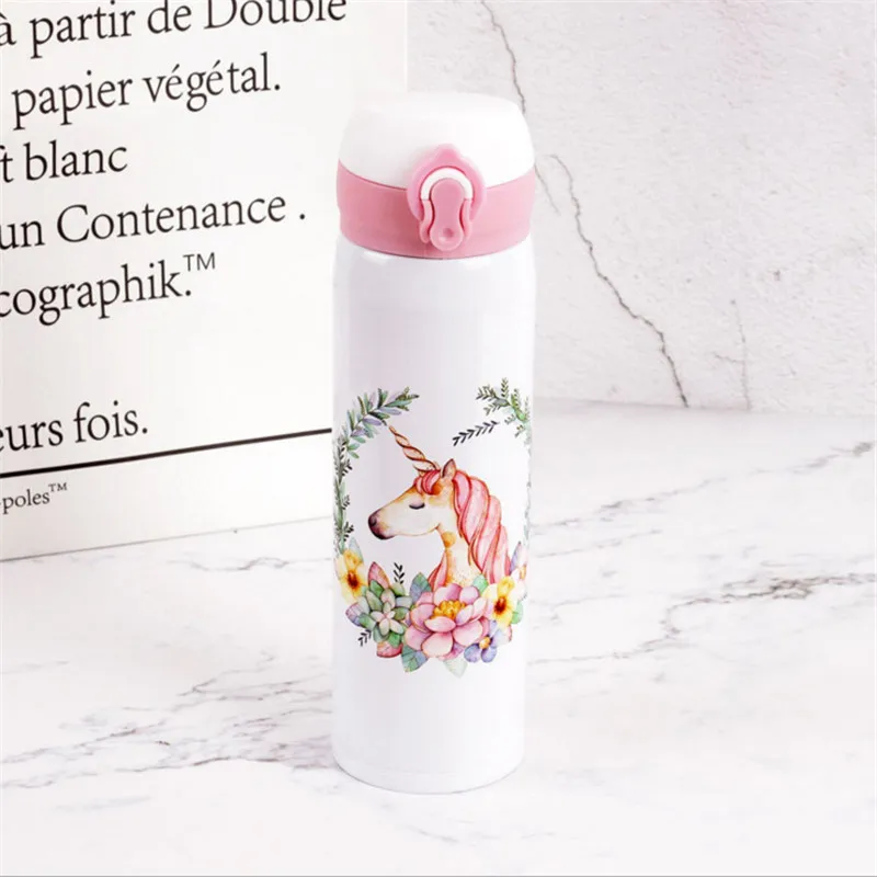 500 мл бутылки для воды емкость питьевой мультяшный Единорог Нержавеющая Сталь