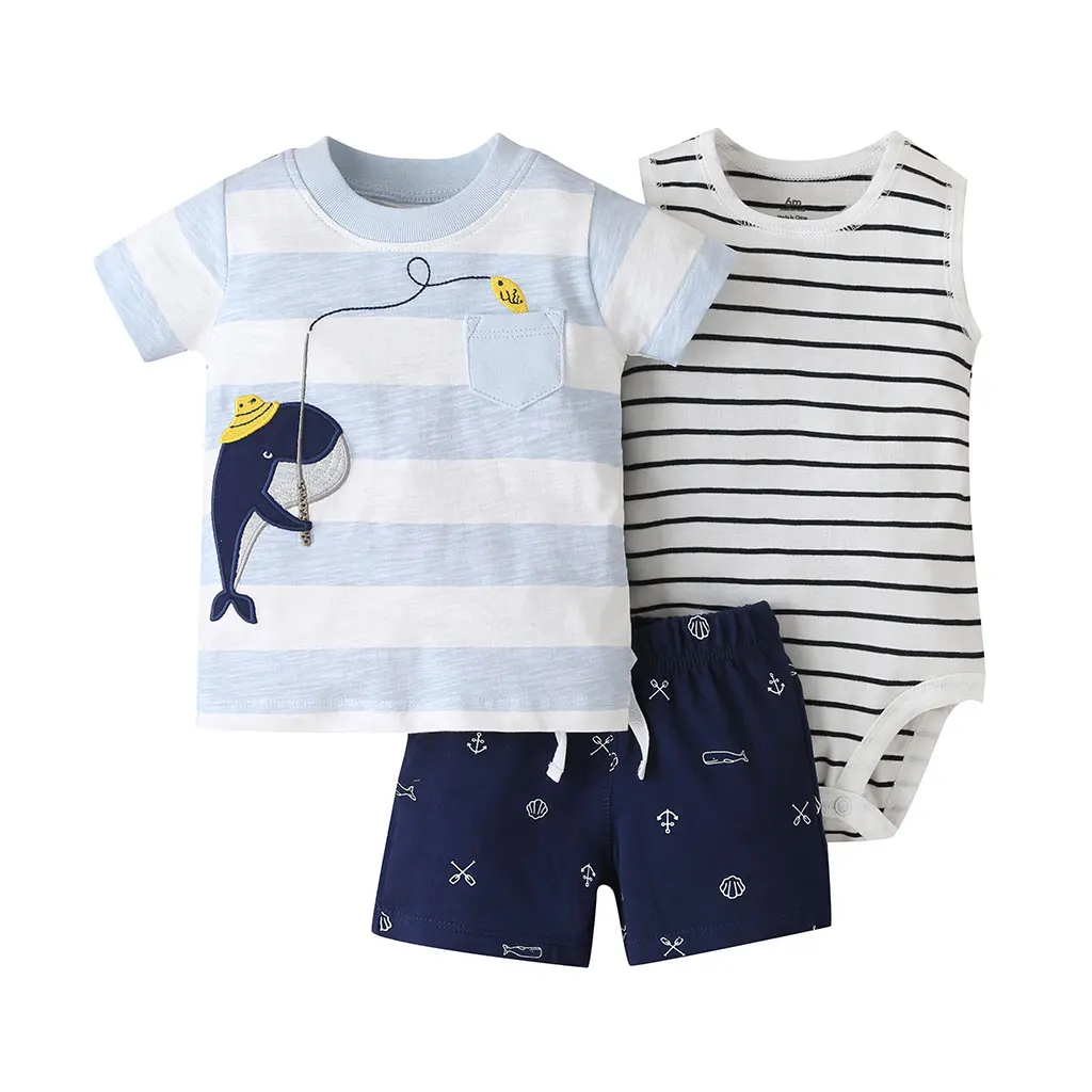summer outfit for baby boy short sleeve T shirt tops+bodysuit+shorts newborn girl clothes set new born clothing suit 2021 | Детская