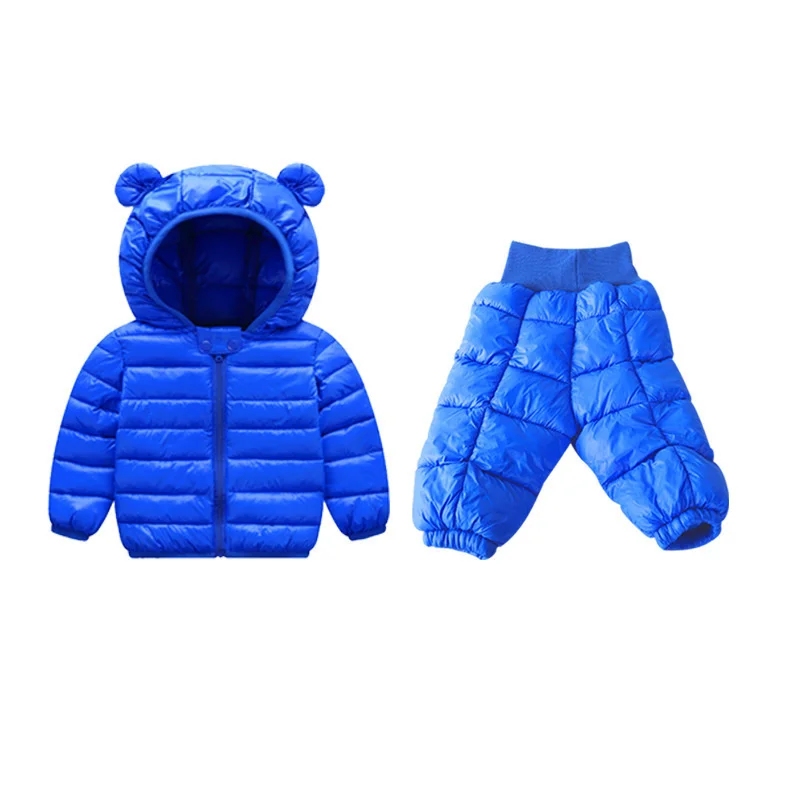 

Winter Clothing Set For Baby Boys Girls Solid Color Down Coat +warm Pants Suits Russia Windproof Snowsuit Toddler Children Suit