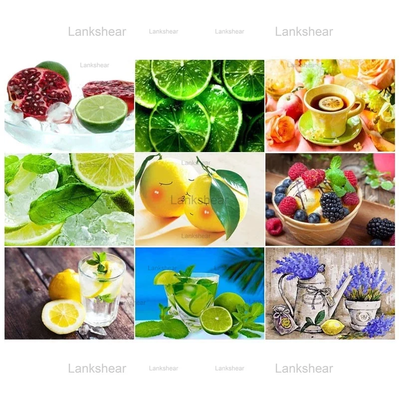 

5D Diy Paint with Diamond Embroidery Lemon Fruit Painting Fruit Tea Full Square Round Drill Picture Rhinestone Home Decor Gift