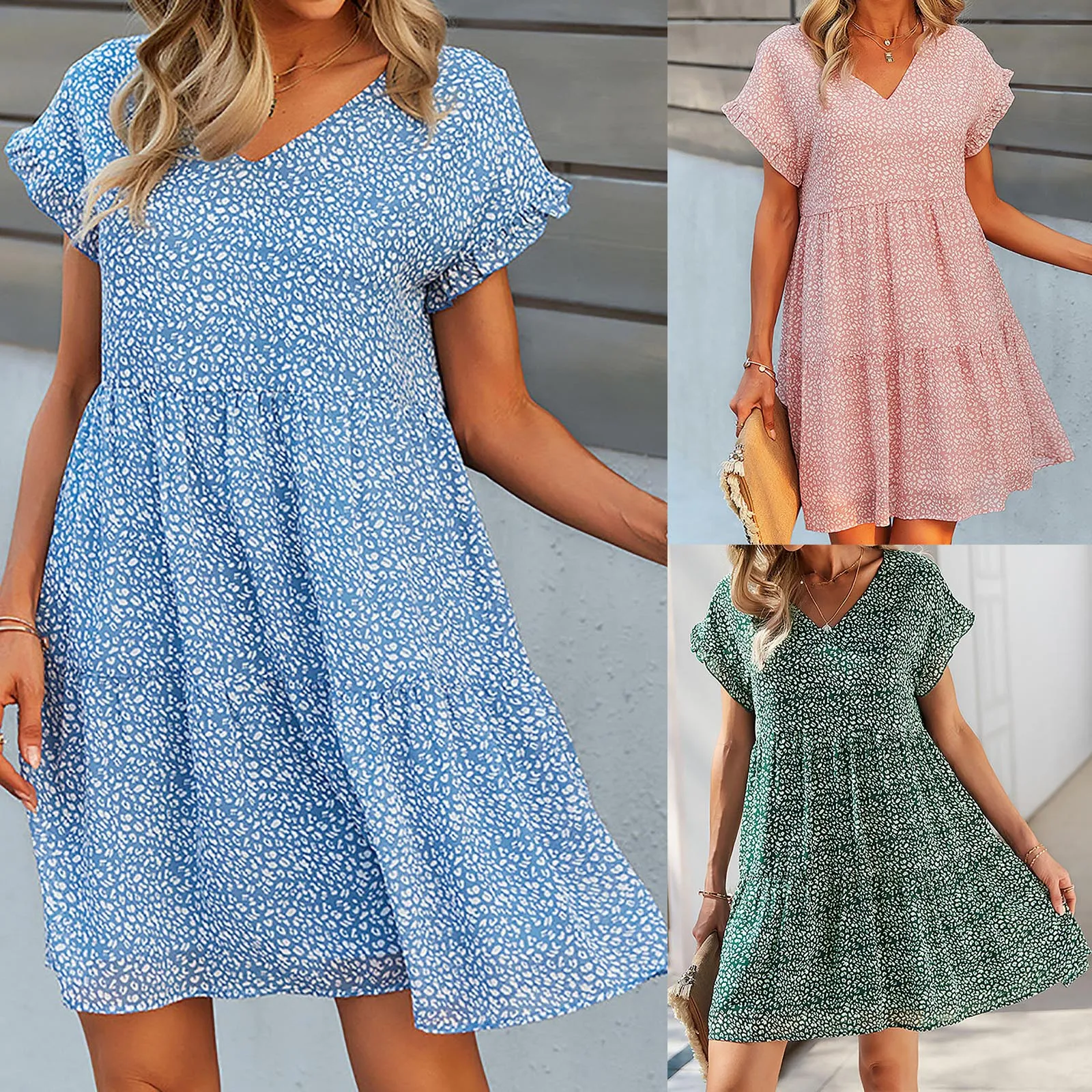

Women Fashion Summer Print Short Sleeve V-Neck Casual Knee-Length Dress Dresses for Women 2021 Summer Dress женское платье