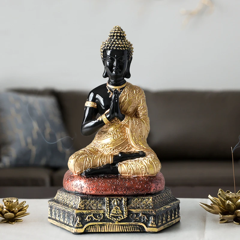 Resin Buddha Statue Sculpture Thailand Garden Desk Ornament Fengshui Hindu Sitting Figurines Home Decor Accessories | Дом и сад