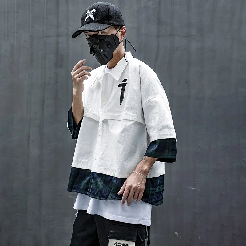 

Jackets Harajuku Men Streetwear Summer Thin Jacket Loose Letter Embroidery Half Sleeve Coat Male Casual BB68