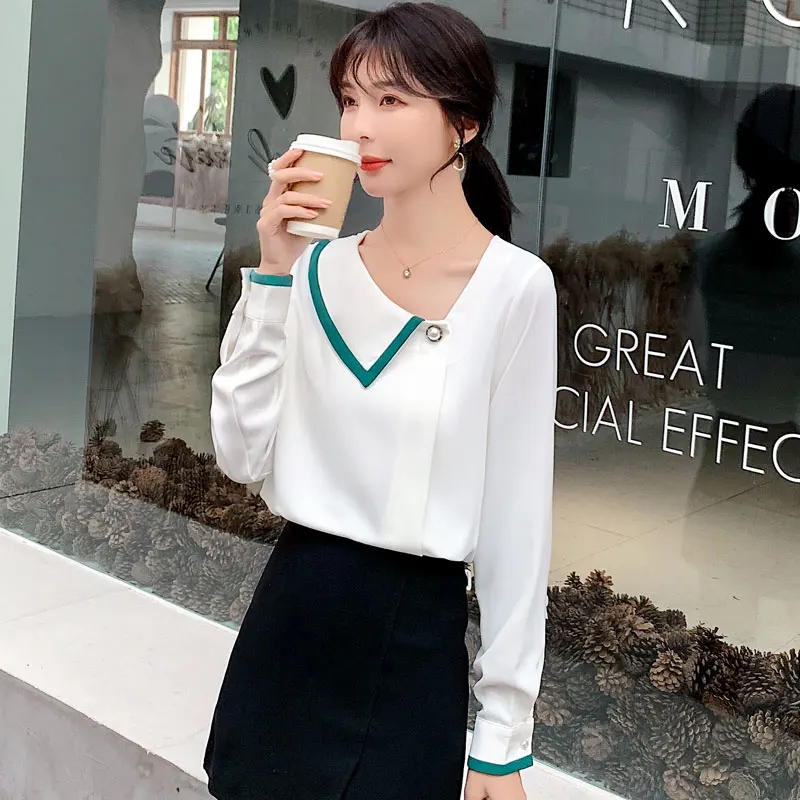Блузка женская модная рубашка 2020 одежда корейский стиль Топ с длинным рукавом