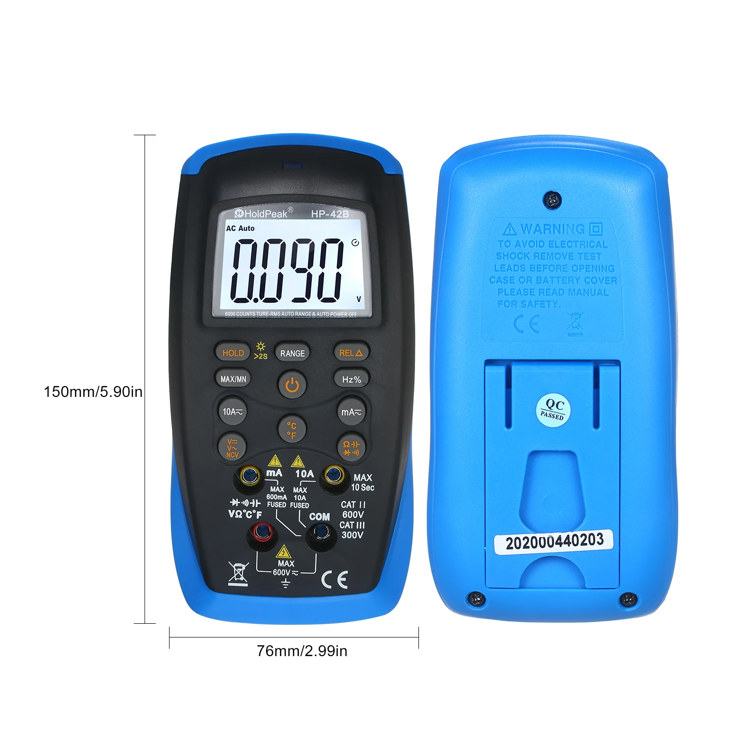 

Holdpeak LCD Digital Multimeter TRMS Manual and Auto Ranging AC/DC Amp Volt Ohm Diode Frequency Capacitance Continuity Voltmeter