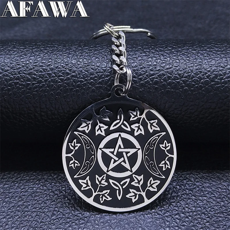 

Witchcraft Sun Moon Irish Knot Keychain Women/Men Silver Color Round Keyring Jewelry acero inoxidable joyeria mujer K3718S02