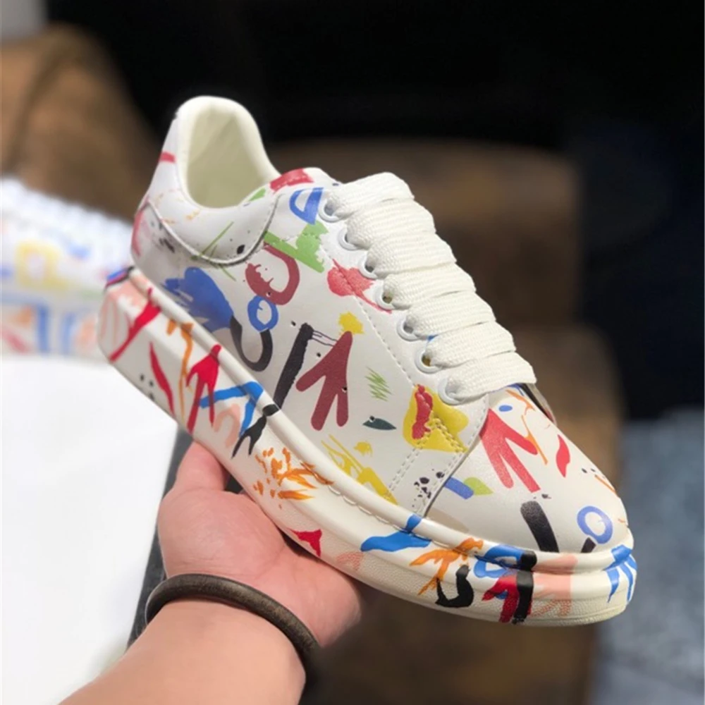 Женская обувь кроссовки из натуральной кожи Роскошные брендовые разноцветные