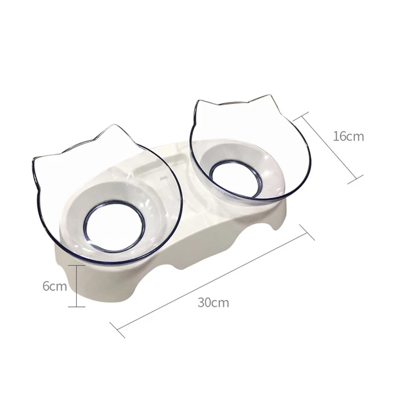 

Pet Cat Bowls With Stand Cat Feeder Double Bowl Water Food Feed Transparent Cat Ear Shape Rounded Bowl Puppy Dog Cat Accessories