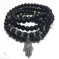 8mm frosted obsidian palm 108 beads necklace cuff reiki chakra bracelet wristband wrist meditation classic pray