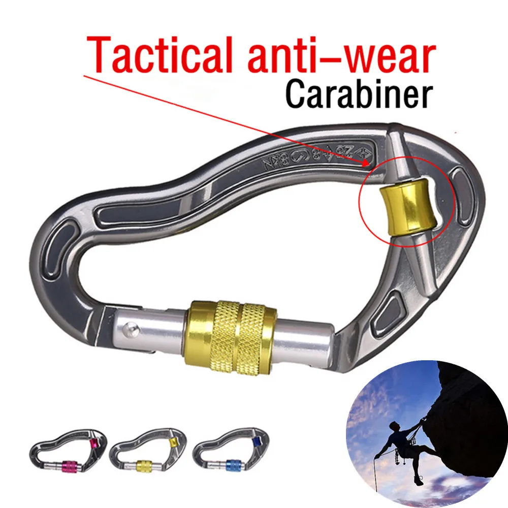 

D-Shape Climbing Carabiner Screw Outdoor rock climbing main lock D-shaped thread buckle Tactical anti-wear rope main lock A1