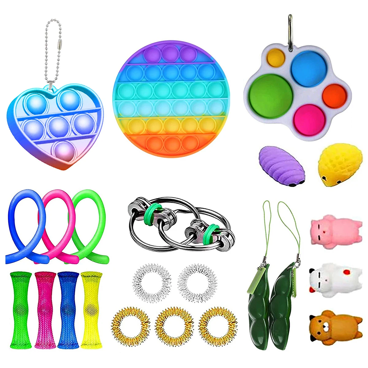 

23PCS/Lot Fidget Toys Sensory kawaii Pops it Toy Pack Squishmallow Antistress Decompression Simple Dimple Sress Reliver Toy