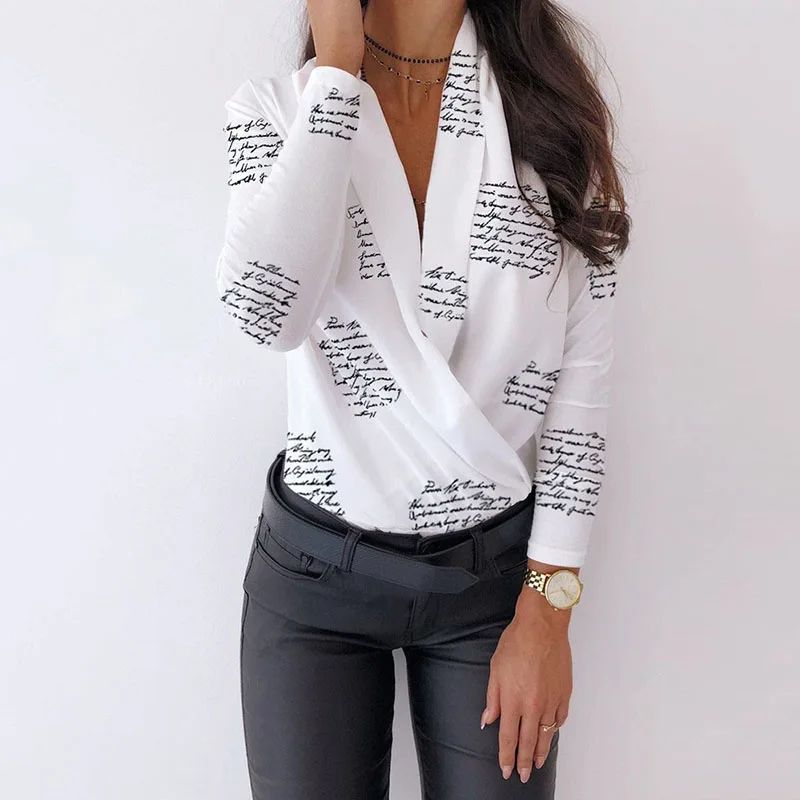 2019 осень и зима новая популярная женская рубашка с длинным рукавом v образным