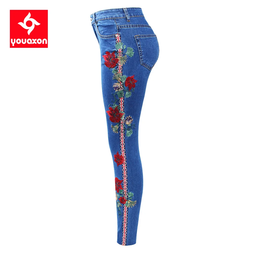 Youaxon джинсы с цветочной вышивкой Новое поступление европейский размер женские