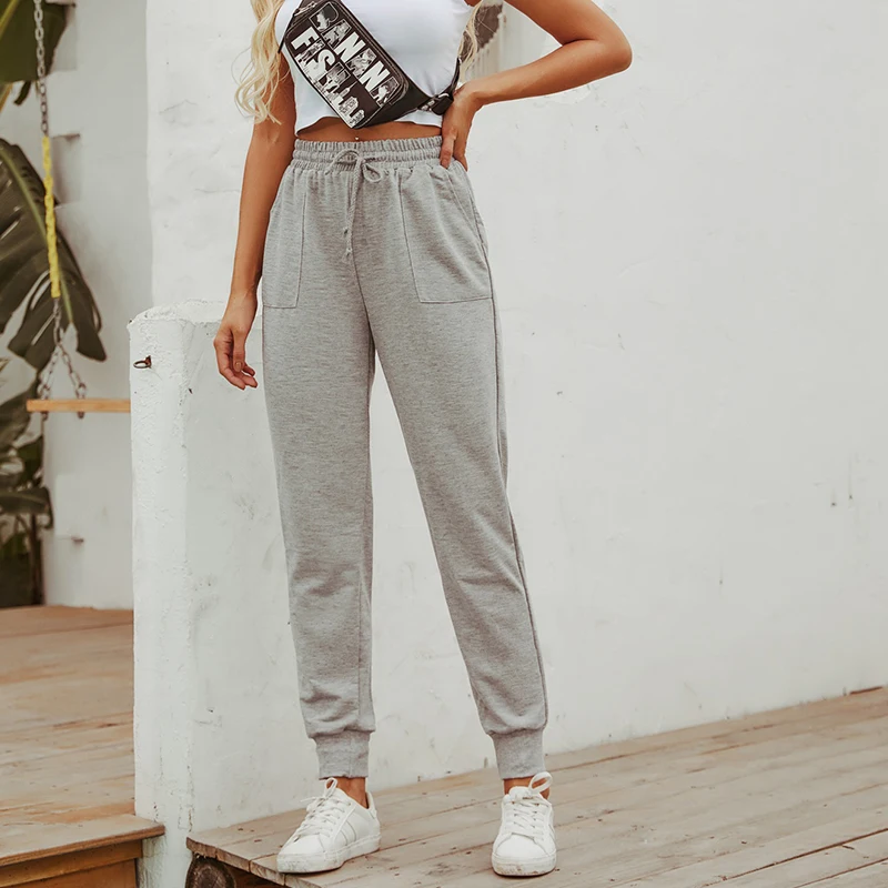 

JYSS casual joggers women light grey side big pocket decoration comfortable sweatpants women trousers for female pants 50226