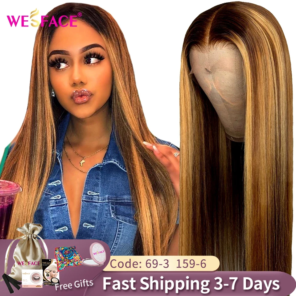 Brazilian Highlight 13x1 Lace Part Human Hair Wig Pre Plucked Honey Blond Front Wig Straight 4x4 Lace Closure Wig with Baby Hair