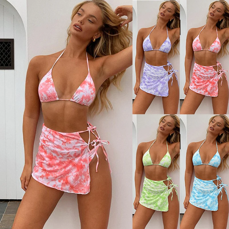 

Women's Swimwear 2021 High Waist Two Pieces Sexy Bikini Tie Dye Swimsuit Beach Wear Workout