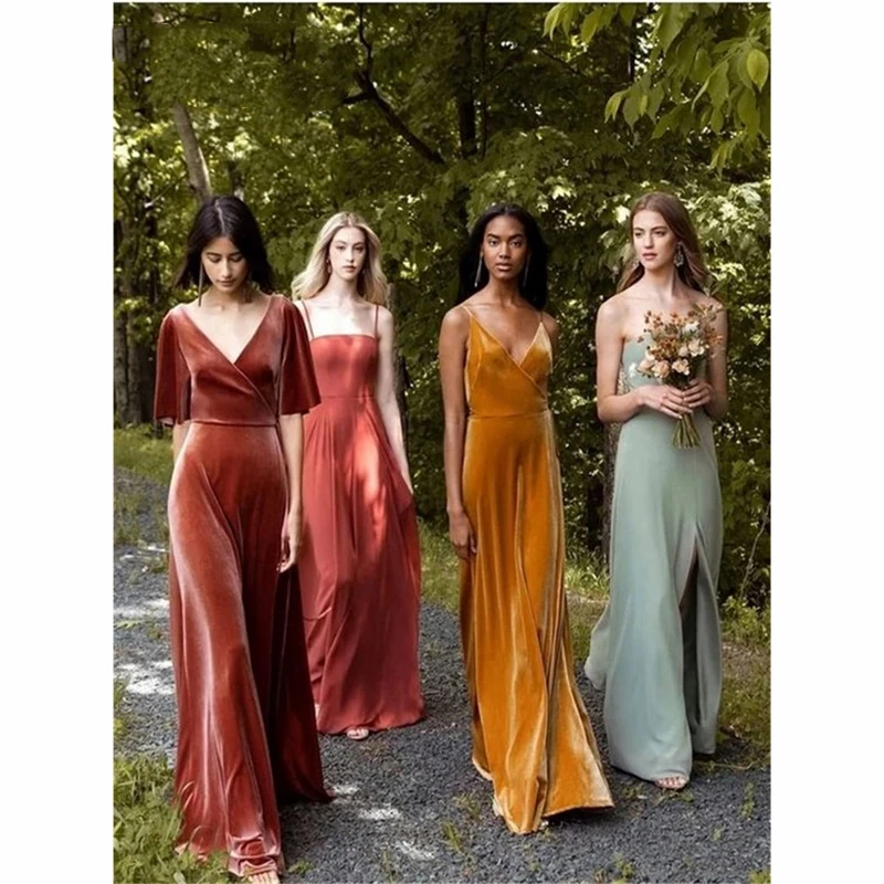 2021 оптовая цена длинное платье подружки невесты бархатное для свадебной