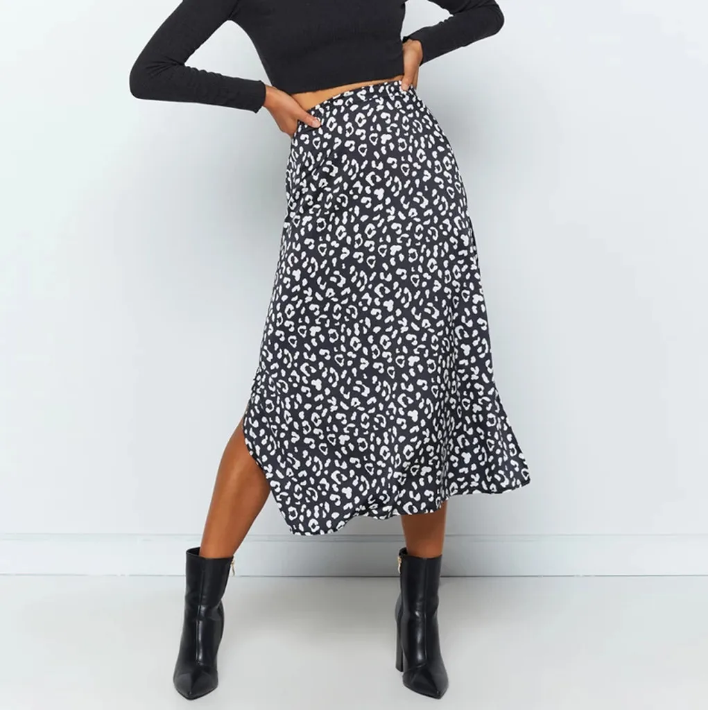 Women Leopard Print Skirt Fashion Summer High Waist Casual Aysmmetric Jan20 | Женская одежда
