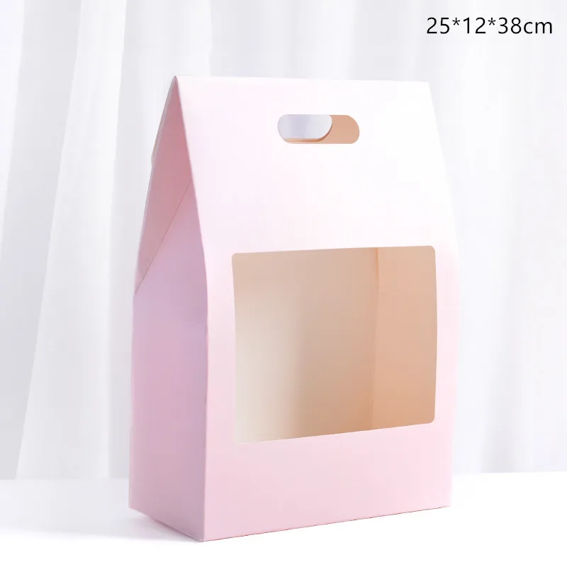 Pink 5 шт. портативный окно коробка 25*12*38 см водонепроницаемый крафт бумага складной платок цветок мешок подарочная коробка - Цвет: Pink