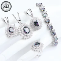 925 sterling silver bridal jewelry sets for women magic rainbow cz wedding jewelry necklace set pendant ring earrings bracelet