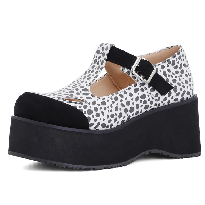 

Spring & Autumn Women Shoes Pu Round Toe Muffin Heel Height About 7 Cm Mary Jane's Platform Big Yards Pumps For Young Girls