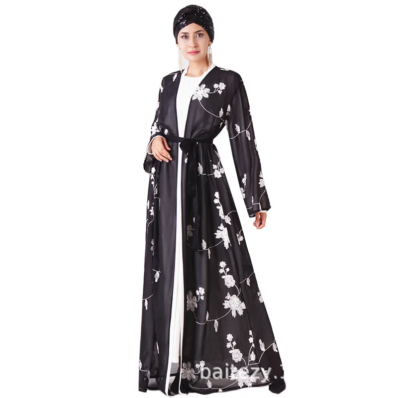 Шифоновая вышивка абайя, кафтан элегантное женское вечернее платье женские мусульманские платья халат Femme Musulmane Longue Vestidos Eid турецкие платья ...