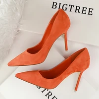 korean fashion simple stiletto high heels shallow mouth pointed suede sexy professional ol female