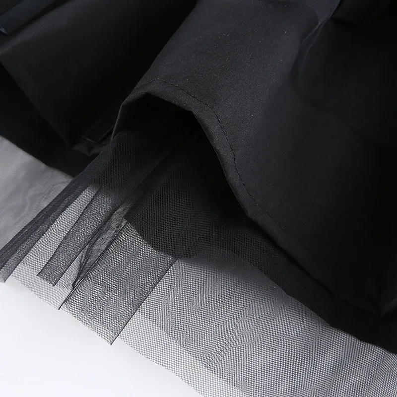 

2021 Spring New Women's Sexy High-waist Lace-up Puff Skirt Stitching Ladies Half-length Skirt Solid Color Pleated Mini Skirt S-L