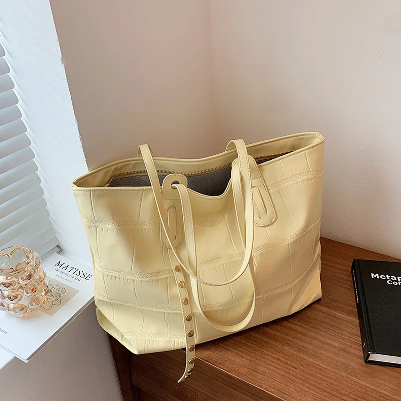 

Large-capacity luxury bag female summer Korean version2021new trendy fashion shoulder bag simple portable stone pattern tote bag