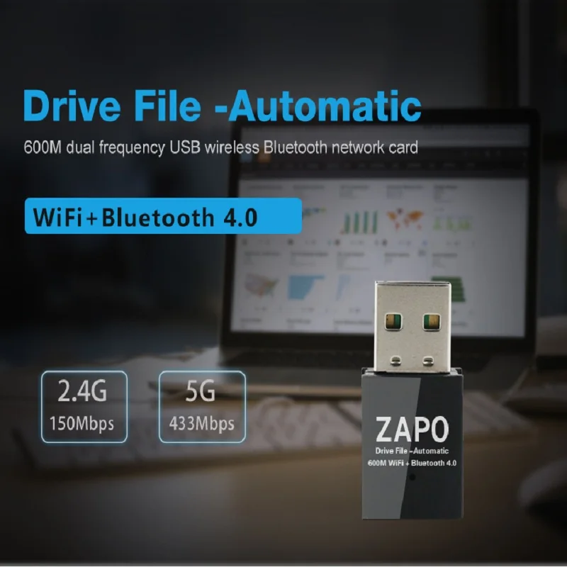 ZAPO Mini нет файл диска 2,4G/5G WiFi USB 600 адаптер Mbps Bluetooth 4,0 Беспроводная AC двойная антенна Сеть карта для Linux, windows