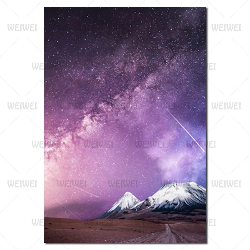 

Home Residential Bedroom Decoration Living Room Canvas Painting Modern Style Murals Purple Starry Sky Aurora Frameles Poster