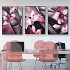 Абстрактная картина маслом на стену с розовыми цветами, постеры и печать на холсте, Настенная картина из 3 цветов для декора гостиной