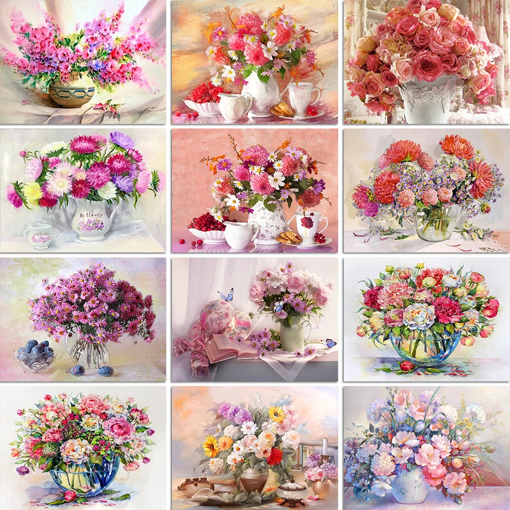 

QIZITENG 5D DIY Diamond Painting Peony Cross Stitch Kit Full Square Round Flower Mosaic Embroidery Rhinestone Home Decoration