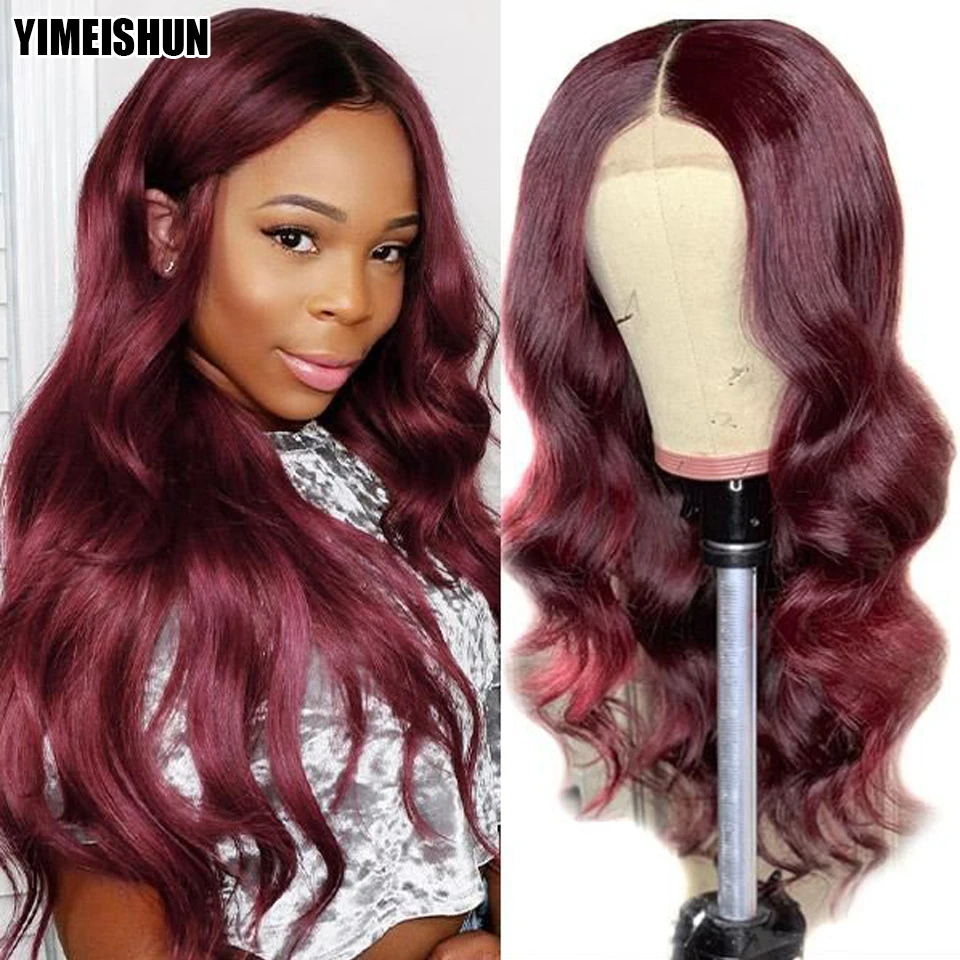 

Yimeishun объемная волна парик бордовый 13x4 Синтетические волосы на кружеве al парик Bodywave бразильский Синтетические волосы на кружеве парики из н...