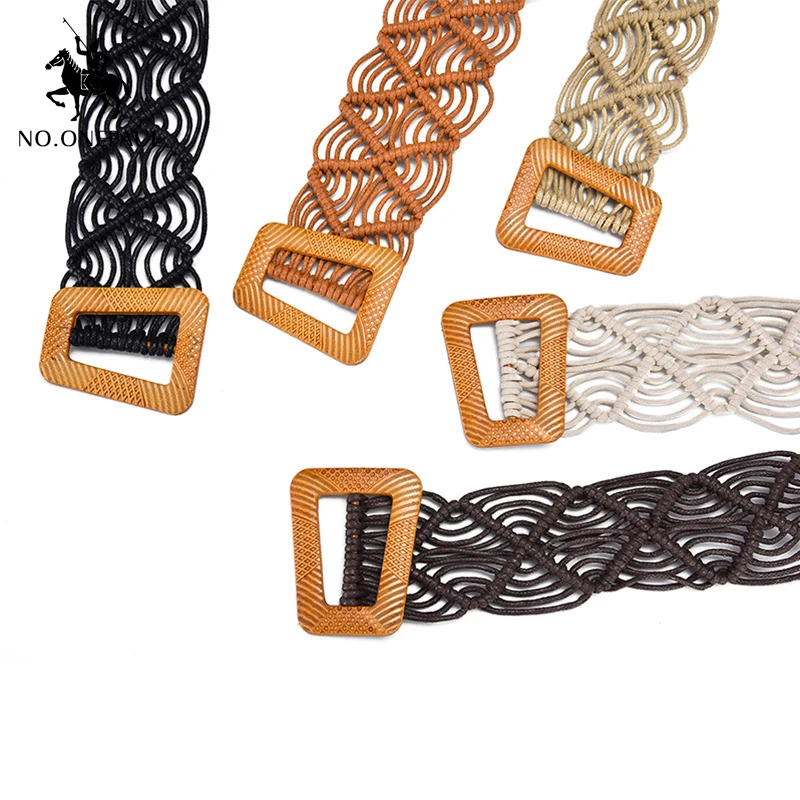 Женский ремень NO.ONEPAUL широкий Плетеный в национальном стиле с квадратной пряжкой