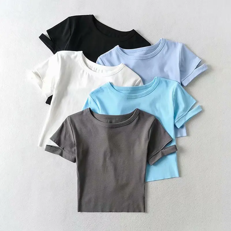 

European and American sexy short sleeve opening high waist short sleeve 2021 summer new short top women's wholesale dlsy1878