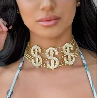 rhinestone big dollar hip hop choker chain necklace jewelry for girl luxury crystal letter rich statement choker necklace collar