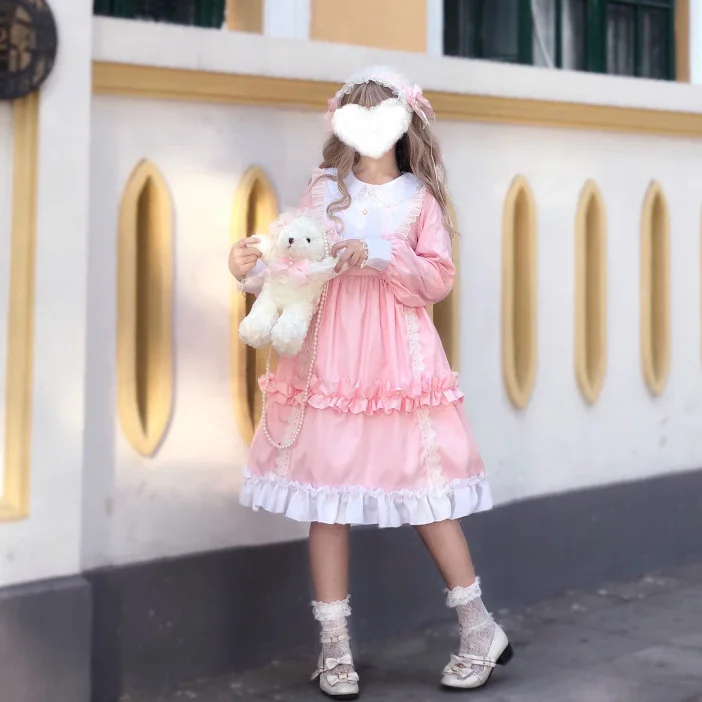 

Sweet Lolita Tea Party Japanese Style Girl Long sleeve Lolita Dress Bowknot Carousel lolita cosplay dress Maid Costume dress