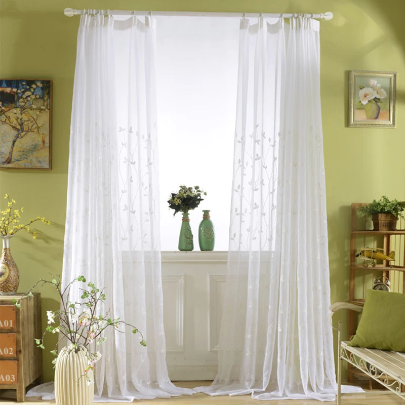 White Embroidered Voile Curtains For Bedroom Window Curtain Living Room Leaves Sheer Blinds Drapes ZH010Z | Дом и сад