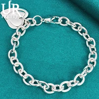 urpretty 925 sterling silver solid size love heart chain bracelet for man women party wedding engagement charm jewelry