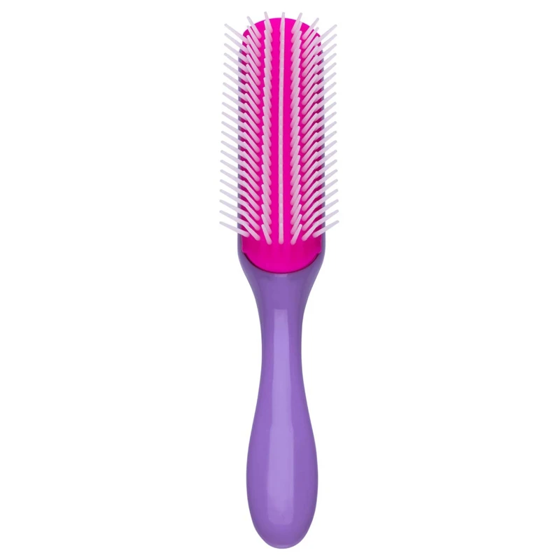 

Comb 9 Row D41 Women Styling Large Hair Brush for Detangling Volumizing-Anti-Static Rubber Pad - Nylon Bristle(Purple)