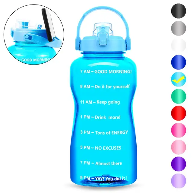 QuiFit 2L 3.8L Tritan Gallon Water Bottle Smartphone Stand With Flip-Flop BPA Free Bottles Portable Sports Mobile Holder GYM Jug 8