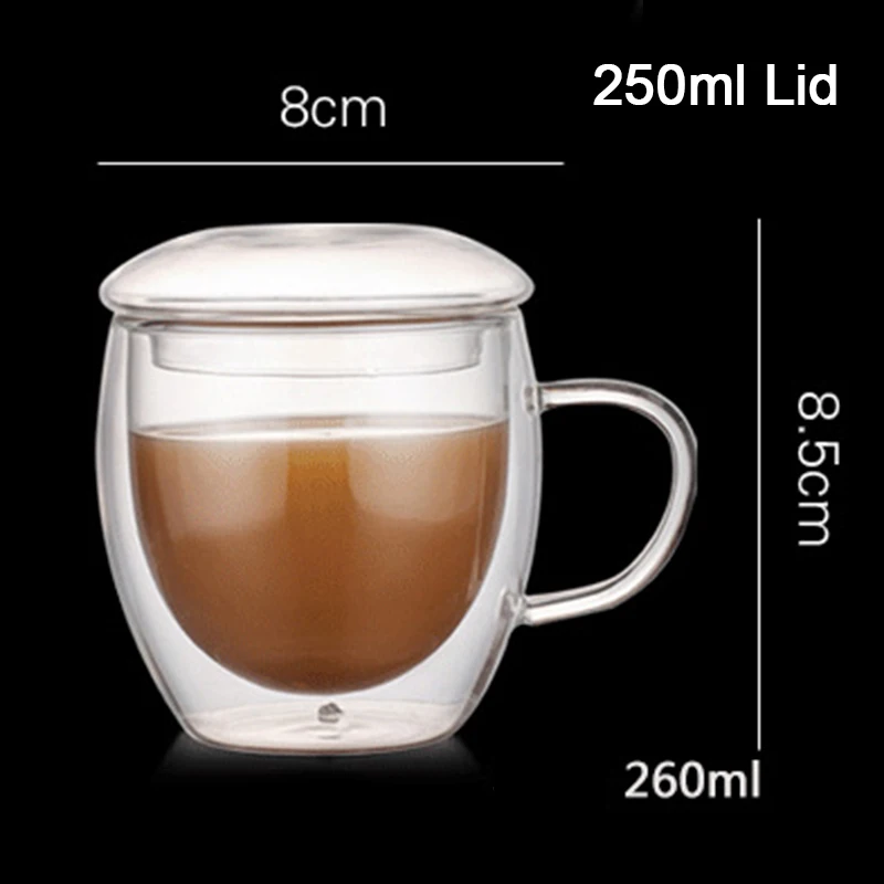 

Heat Resistant Double Wall Glass Coffee/Tea Cups And Mugs Travel Double Coffee Milk Handle Mugs Drinking Shot Glasses with Lid