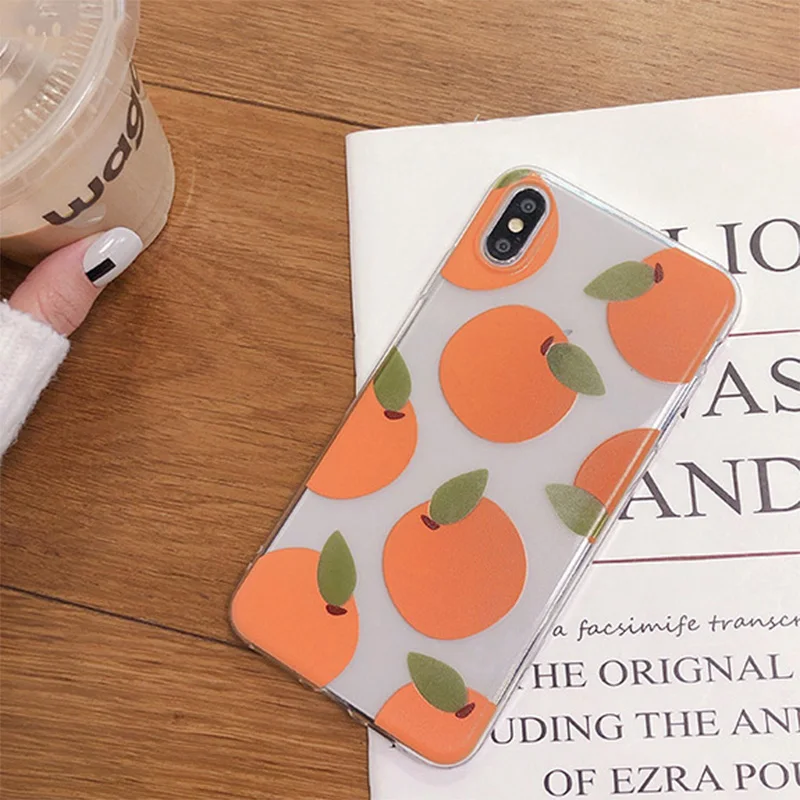 Роскошный прозрачный милый чехол с оранжевыми фруктами для Apple iPhone X XR XS Max 8 7 6 6S Plus