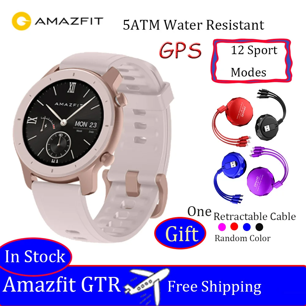 PINK Amazfit GTR 42 мм Смарт часы 5ATM водонепроницаемые спортивные часы 12 дней батарея gps управление музыкой - Цвет: PINK