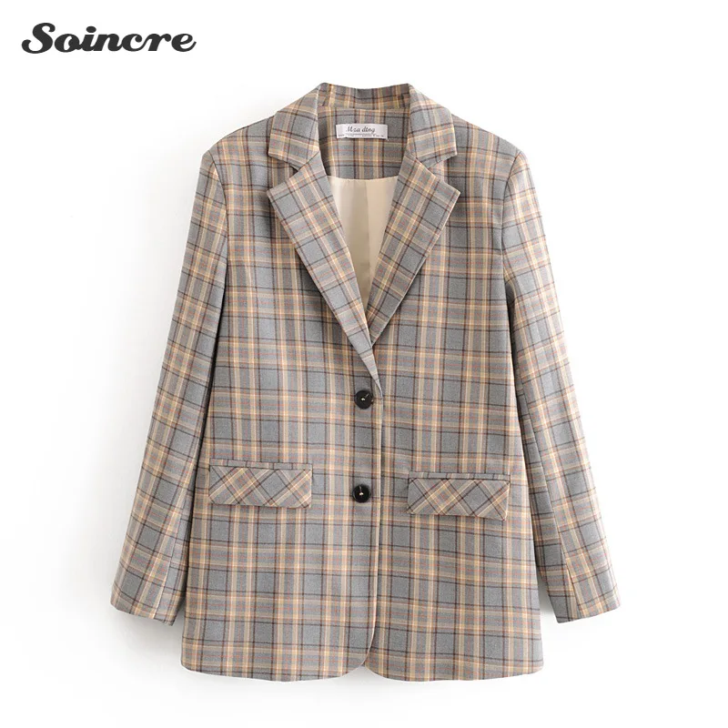 

Женский клетчатый однобортный Блейзер SOINCRE, осенняя офисная верхняя одежда с длинным рукавом, уличный костюм, Блейзер, осень 2021